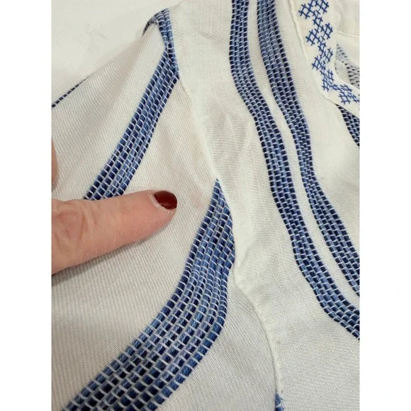 NWT Blue White Striped Embroidered 100% Cotton Tunic Top NWT Resortwear Vacation - Picture 12 of 12